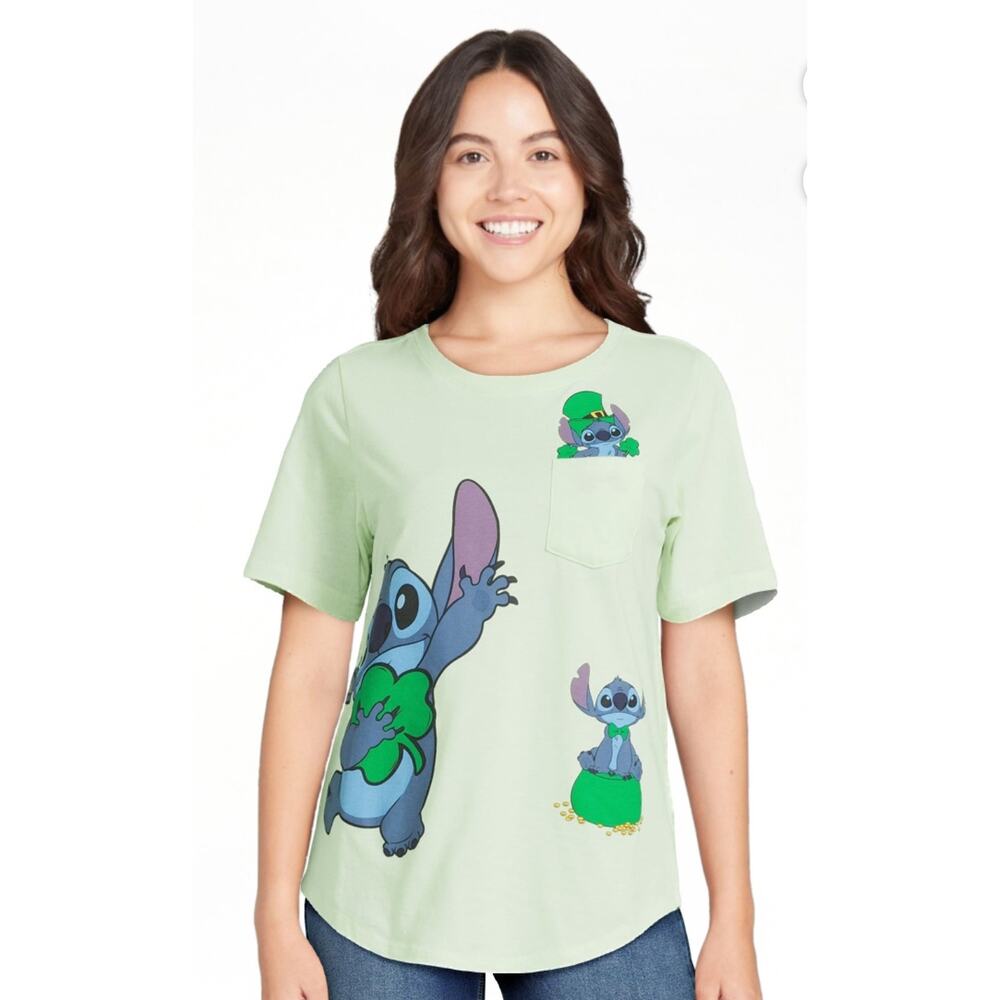 Stitch Women's Graphic St. Patrick’s Day T-Shirt with Short Sleeves Juniors Med